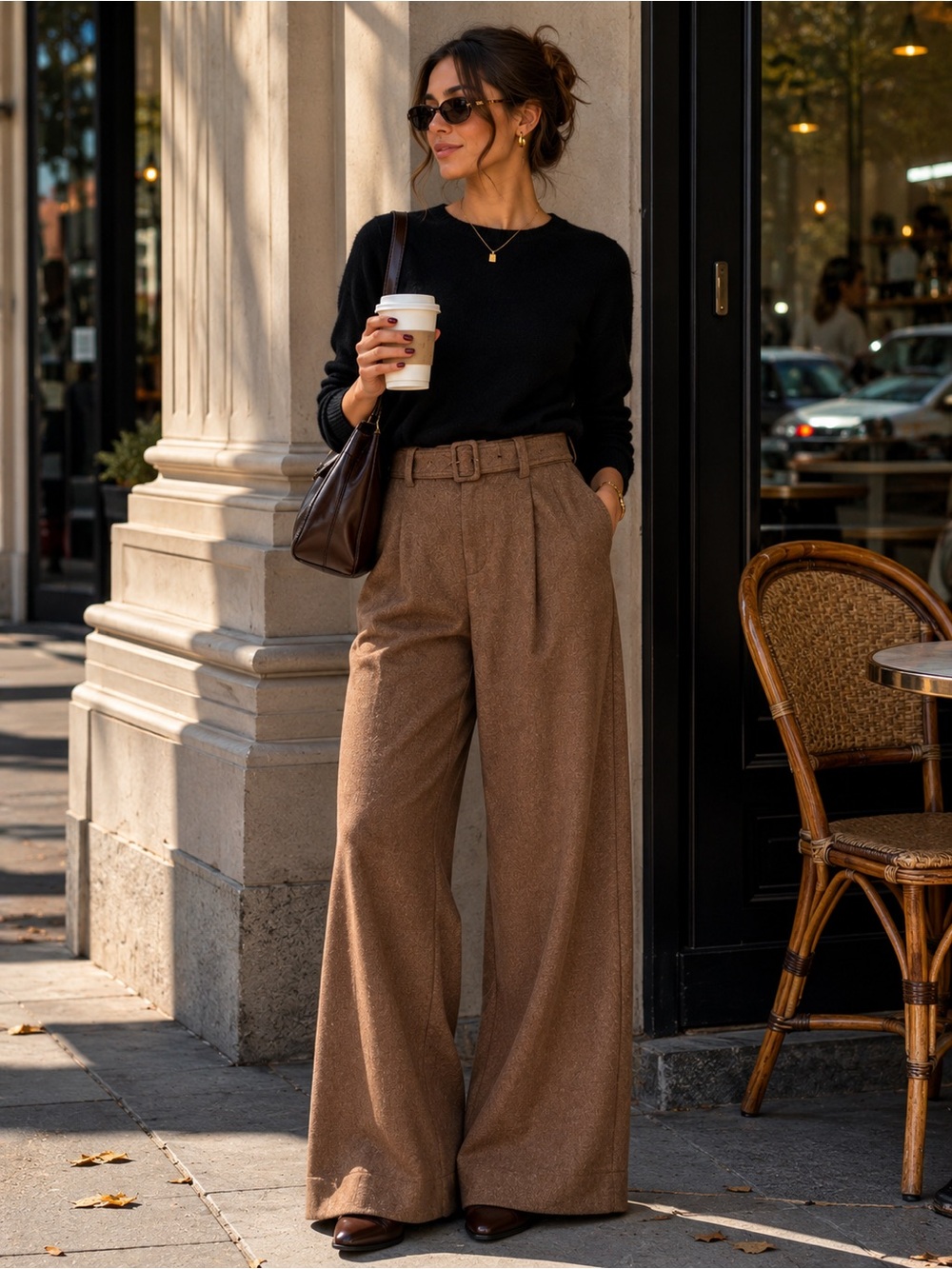 Banana Republic Brown Wool Blend Removable Belt High Rise Wide Leg Trouser Pants